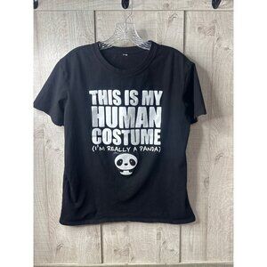 Youth Size XL This Is My Human Costume Panda Black T-Shirt Novelty Tee